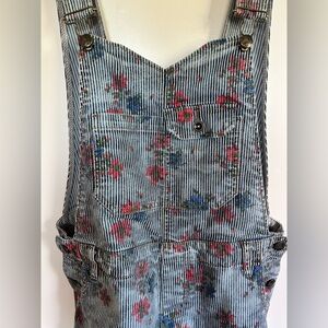 FREE PEOPLE Floral Denim Overall Shorts